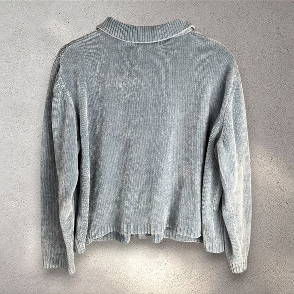 Alfred Dunner Zip-Up Chenille Collared Cardigan Women’s L Light Blue Cable Knit - Picture 4 of 11